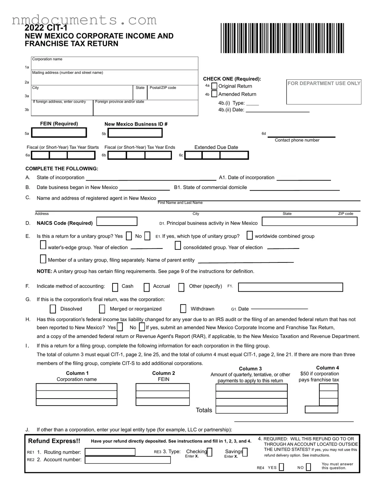 Printable Cit 1 New Mexico Form in PDF