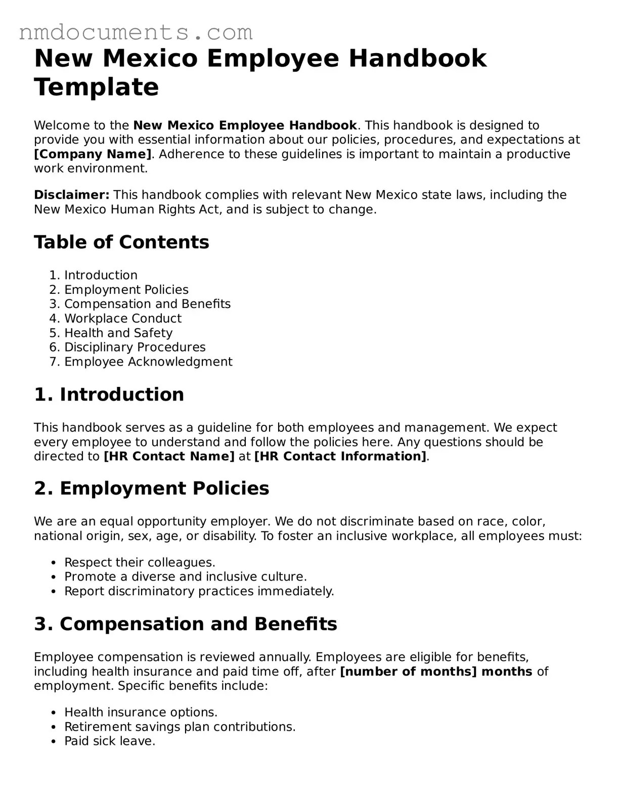 Valid New Mexico Employee Handbook Document