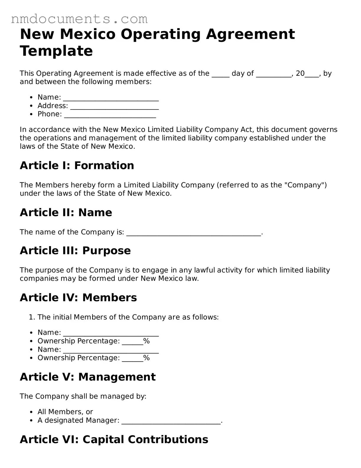 Valid New Mexico Operating Agreement Document