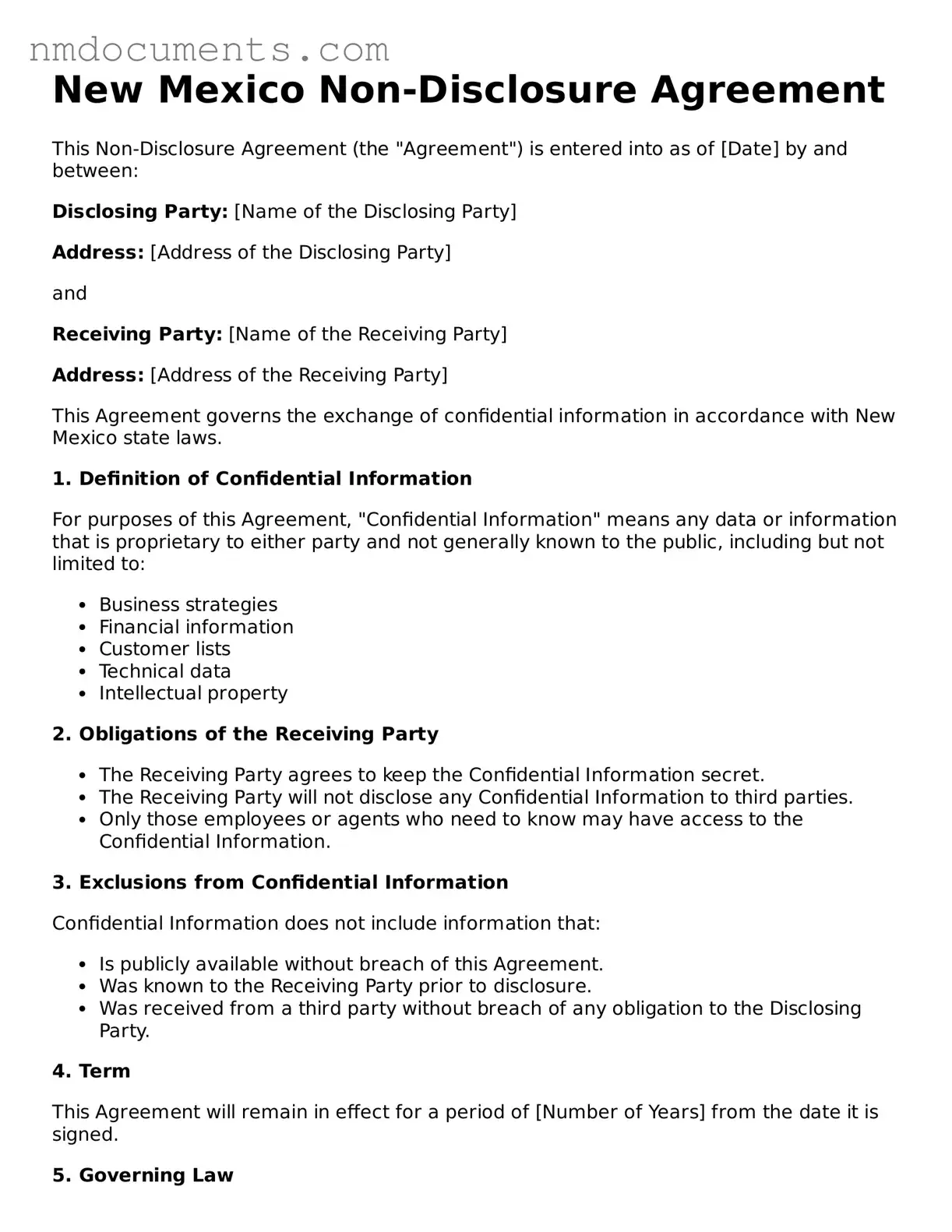 Valid New Mexico Non-disclosure Agreement Document
