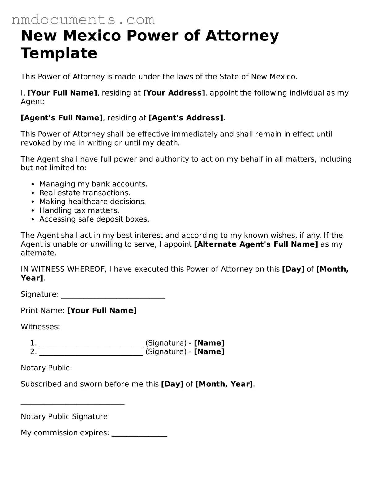 Valid New Mexico Power of Attorney Document