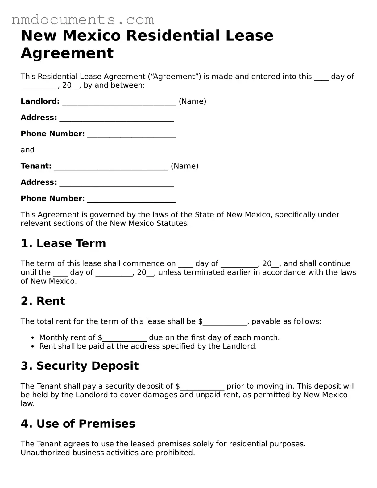 Valid New Mexico Lease Agreement Document