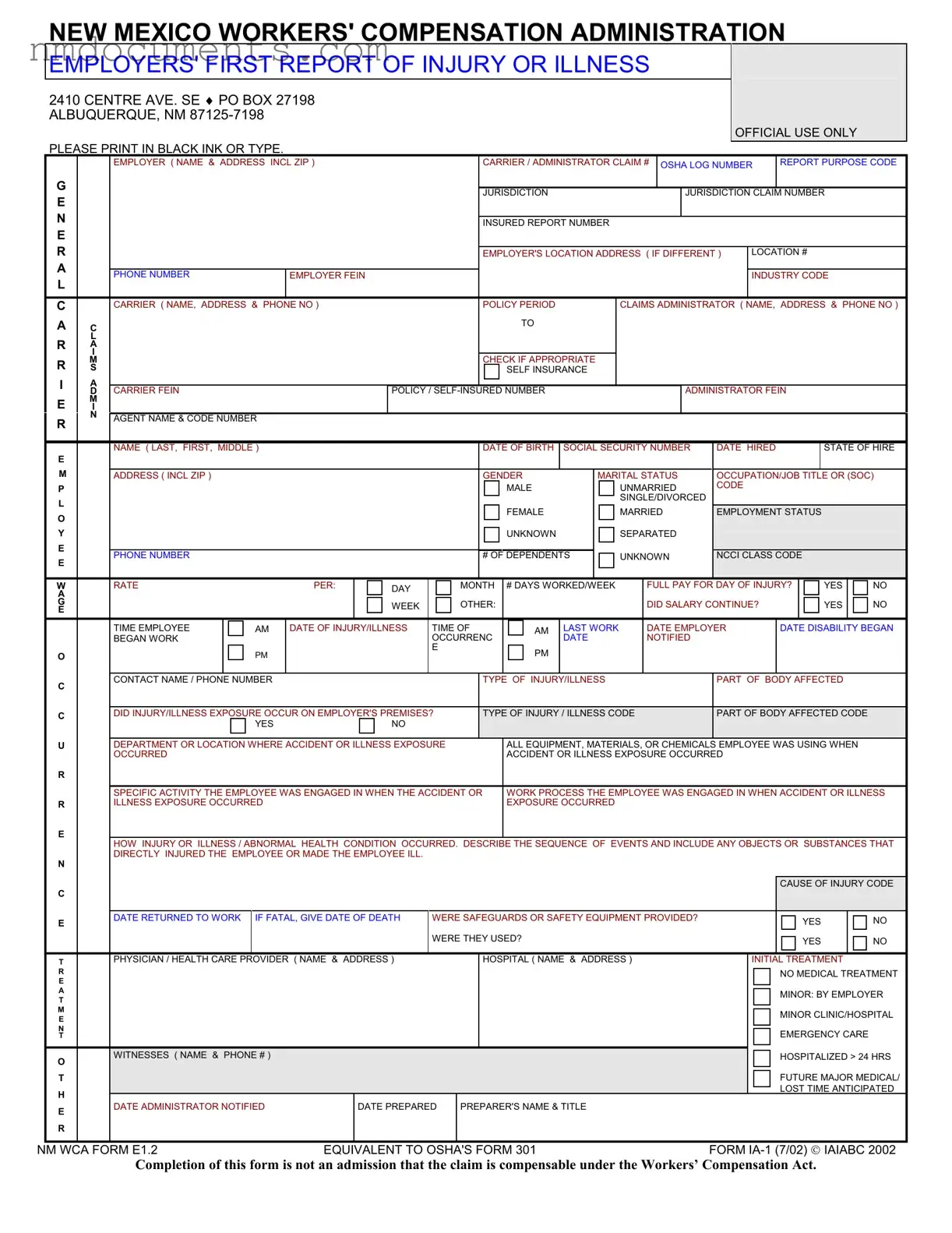 Printable New Mexico Report Form in PDF