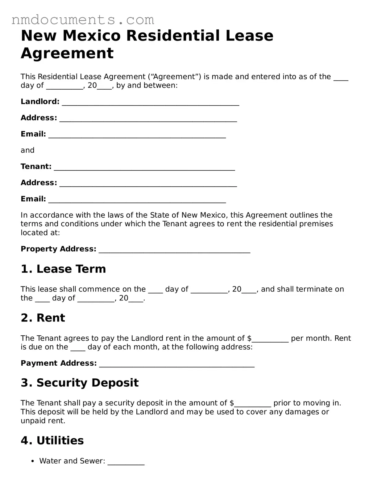 Valid New Mexico Residential Lease Agreement Document