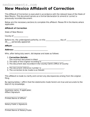 Valid New Mexico Affidavit of Correction Document