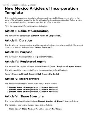 Valid New Mexico Articles of Incorporation Document