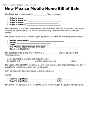 Valid New Mexico Mobile Home Bill of Sale Document