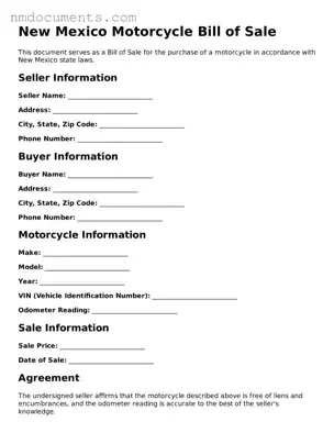 Valid New Mexico Motorcycle Bill of Sale Document