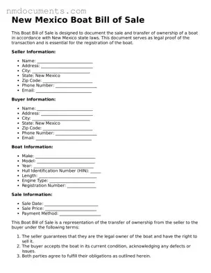 Valid New Mexico Boat Bill of Sale Document