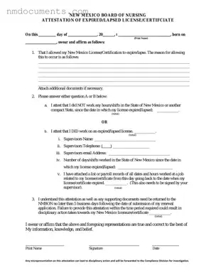 Printable New Mexico Board Of Nursing Form in PDF