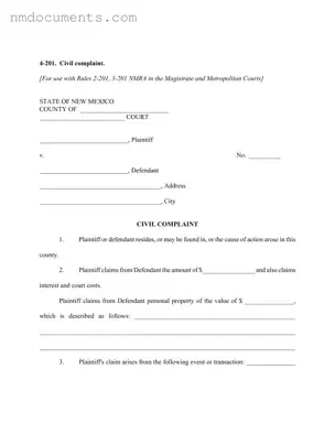 Printable New Mexico Civil Form in PDF
