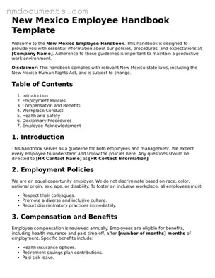 Valid New Mexico Employee Handbook Document