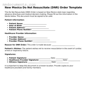 Valid New Mexico Do Not Resuscitate Order Document