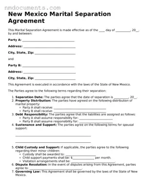 Valid New Mexico Marital Separation Agreement Document