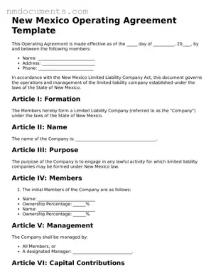 Valid New Mexico Operating Agreement Document