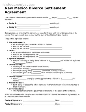 Valid New Mexico Divorce Settlement Agreement Document