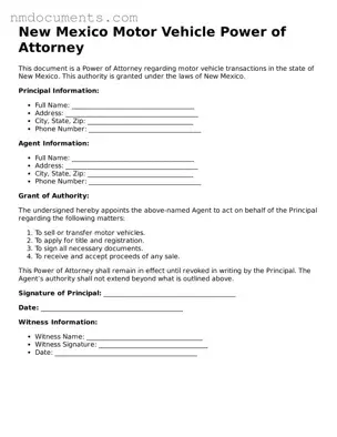 Valid New Mexico Motor Vehicle Power of Attorney Document