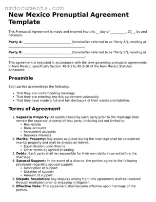 Valid New Mexico Prenuptial Agreement Document