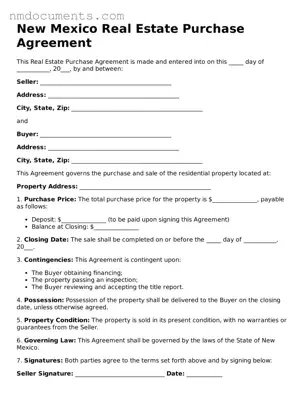 Valid New Mexico Real Estate Purchase Agreement Document