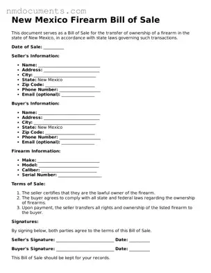 Valid New Mexico Firearm Bill of Sale Document